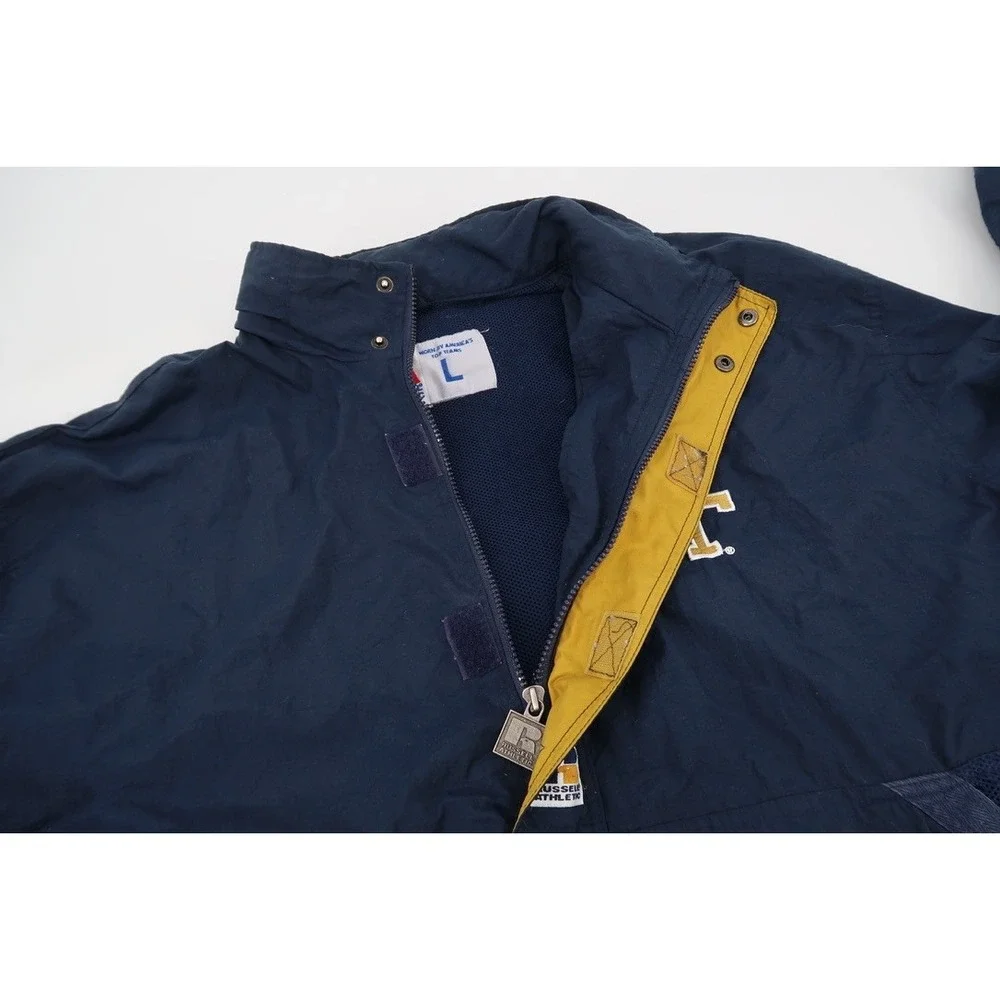 Vintage 90s Georgia Tech‎ Mens Large 1/2 Zip Jacket Hood Russell Athletic Navy